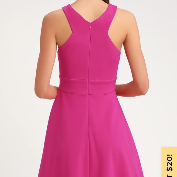 For sale Lulus Bright Pink Medium Stretchy Knit Skater Dress with a peekaboo cut - Picture 3 of 6